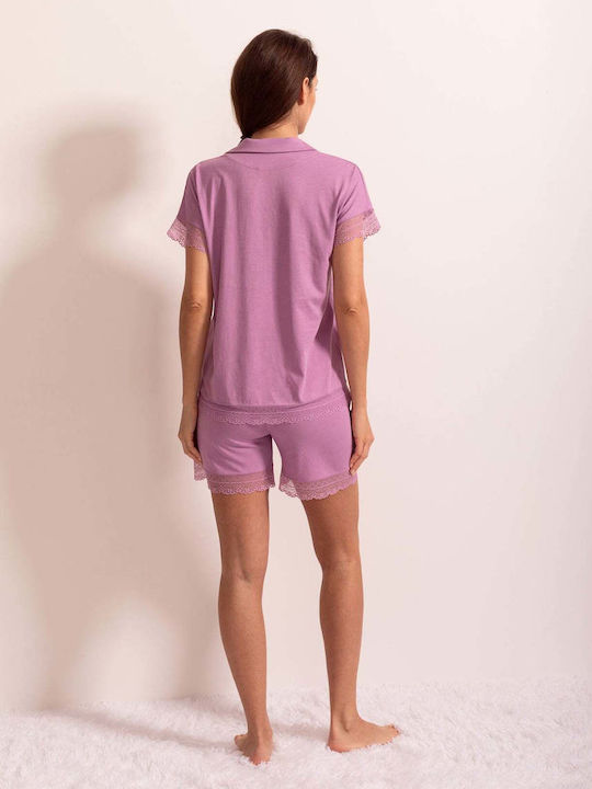 Sofiaman Sofiaman Sommer Baumwollene Damen Schlafanzug Set Lila