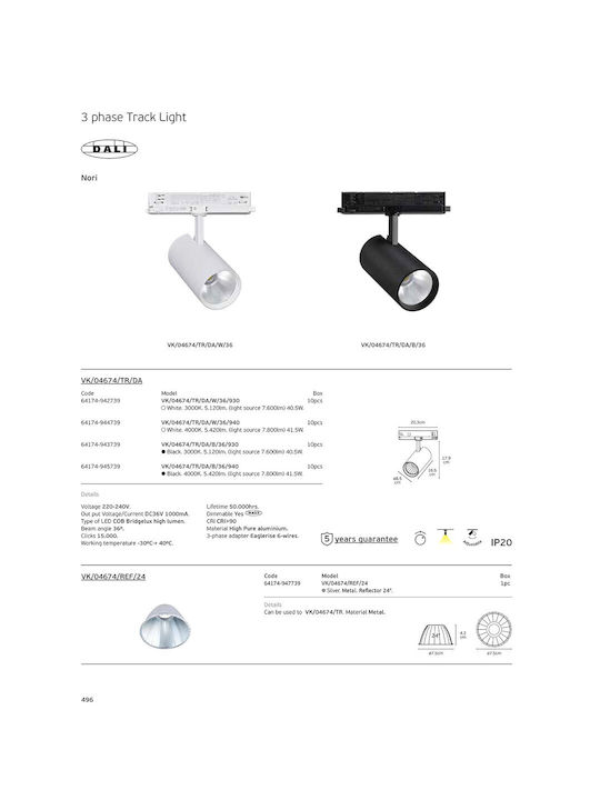 VK Lighting White LED Pendant Ceiling Light with Warm White Light Rail 8.5x36x16.5cm