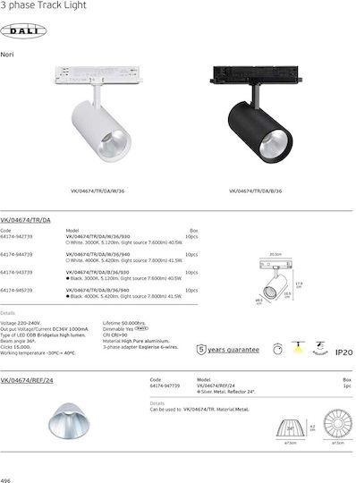 VK Lighting Κρεμαστό Φωτιστικό Λευκό LED με Θερμό Λευκό Φως Ράγα 8.5x36x16.5εκ.