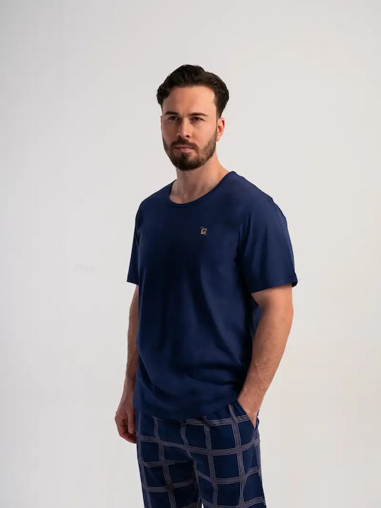 Vienetta Secret Summer Checked Men's Pyjamas Blue