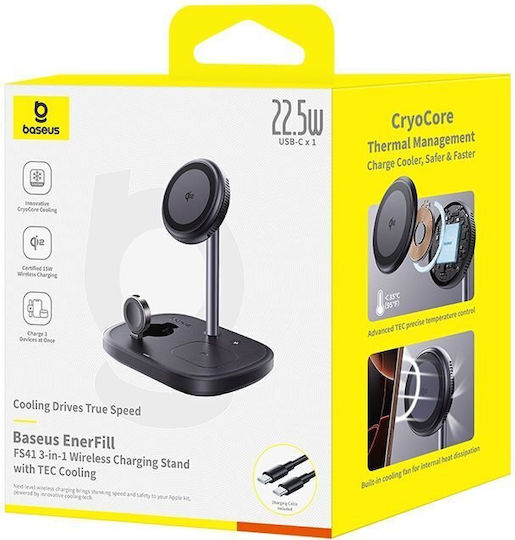 Baseus Încărcător Wireless Qi2 și Cablu USB-C 45W Negru (Enerfill FS41)