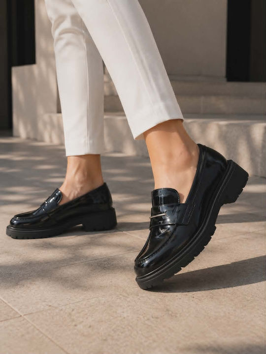Lackleder Damen Mokassins in Schwarz Farbe