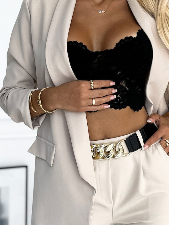 Numoco Μακρύ Γυναικείο Σακάκι Dark Beige