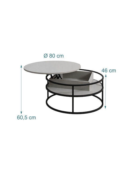 Măsuță Centrală Rotundă din Lemn cu Mecanism de Ridicare Black/Gri 80x80x46cm