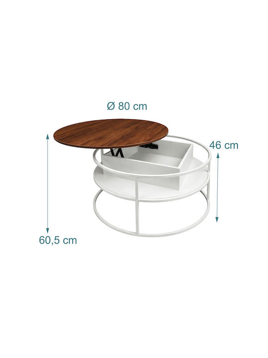 Măsuță Centrală Rotundă din Lemn cu Mecanism de Ridicare White/brown M80xL80xÎ46cm
