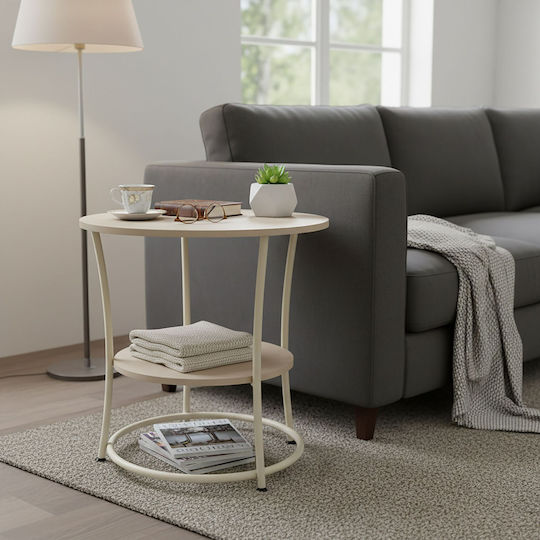 Στρογγυλό Βοηθητικό Τραπεζάκι Ξύλινο Cream/light Brown Μ55xΠ55xΥ55εκ.