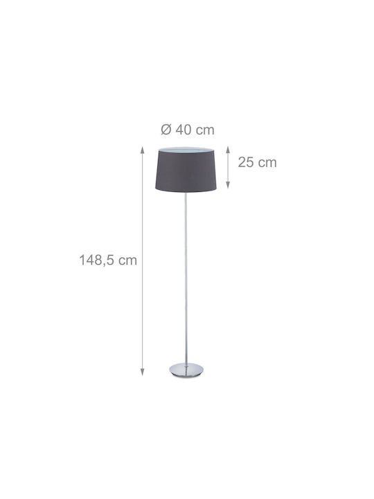 Relaxdays Lampadar de Podea Înălțime 148.5xLungime 40 cm cu Bază pentru Bec E27 Argintiu