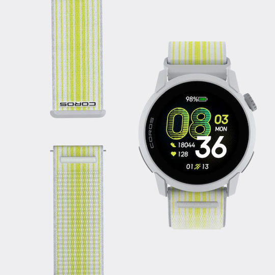 Coros Pace 4 43mm Waterproof Smartwatch with Heart Rate Monitor White Nylon Band