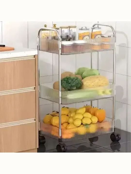 Τρόλεϊ Κουζίνας Μεταλλικό 3 Θέσεων Ασημί 38x28x68cm