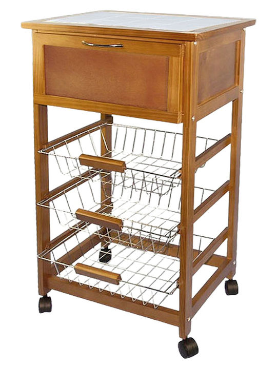 General Trade Wooden Kitchen Trolley 3 Tiers Brown 47x37x85cm