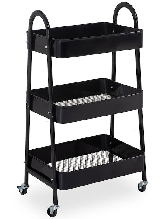Metallisches Küchenwagen mit 3 Ebenen Schwarz 44x31.5x79.5cm
