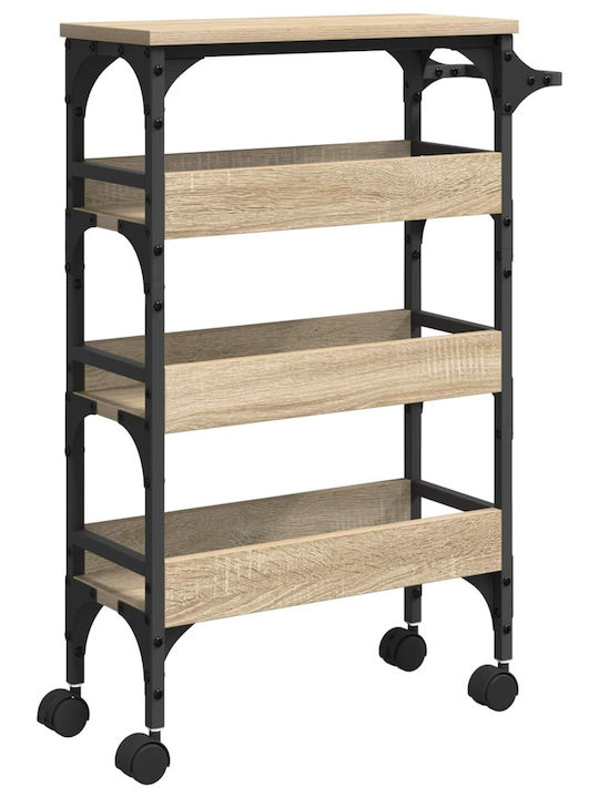 vidaXL Wooden Kitchen Trolley 3 Tiers Brown 53x20x76cm