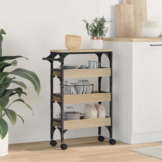 vidaXL Wooden Kitchen Trolley 3 Tiers Brown 53x20x76cm