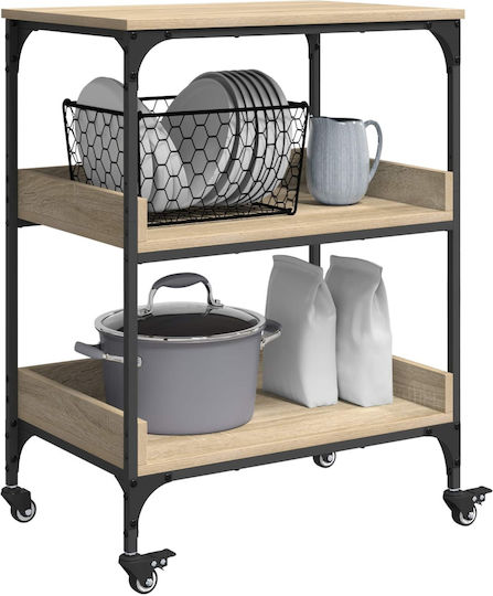 vidaXL Wooden Kitchen Trolley 3 Tiers Brown 60x41x80.5cm