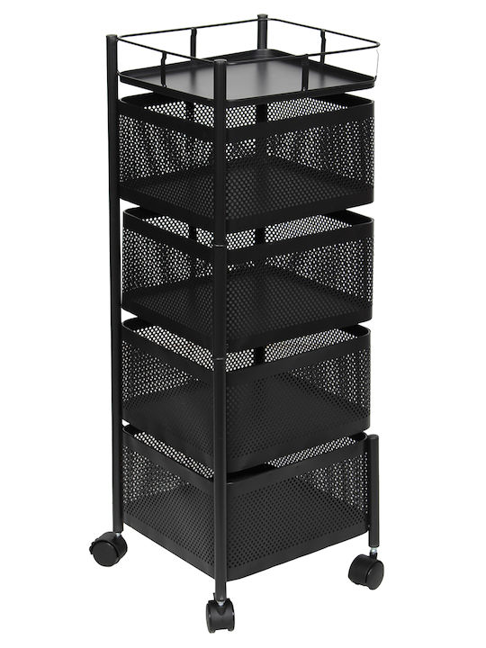 Keskor Metal Kitchen Trolley 4 Tiers Black 27x27x78cm