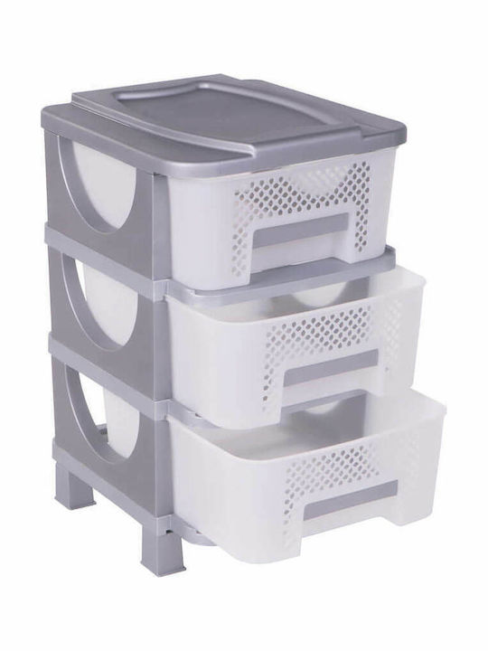 Homeplast Vesta Durchbrochene Kunststoff Schubladenkommode 3 Ebenen Grau 42x38x60cm
