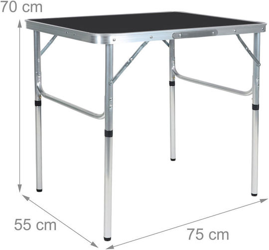 Relaxdays Tabel Aluminiu pentru Camping Pliabil 70x75x55cm Negru