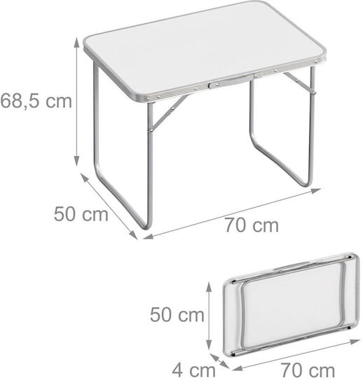 Relaxdays Masă de Camping din Aluminiu Pliabilă 68.5x70x50cm Albă
