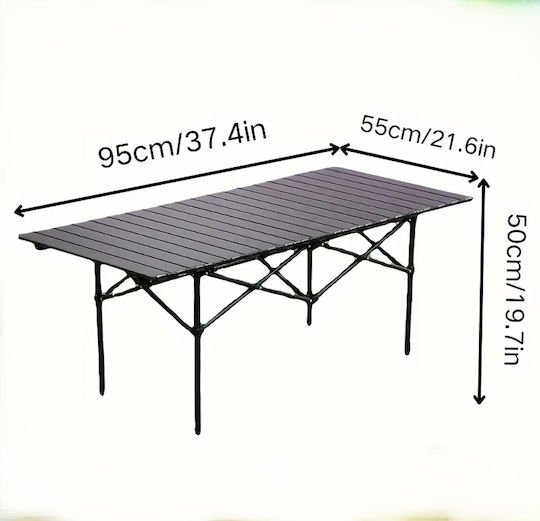 Τραπέζι Αλουμινίου για Camping Πτυσσόμενο 95x55x50cm Μαύρο