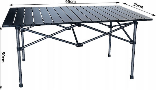 Τραπέζι Αλουμινίου για Camping Πτυσσόμενο 95x55x50cm Μαύρο