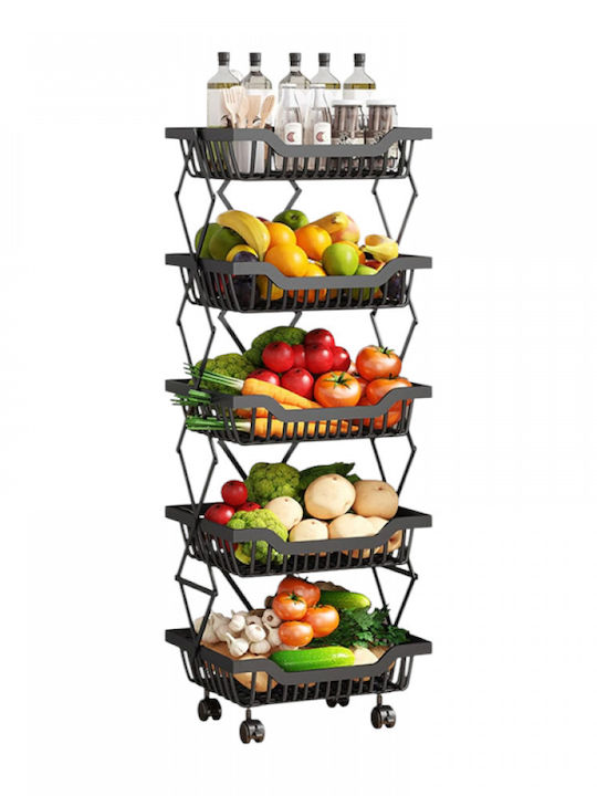 Metallic Kitchen Trolley 5 Tiers Black 35x27x95cm