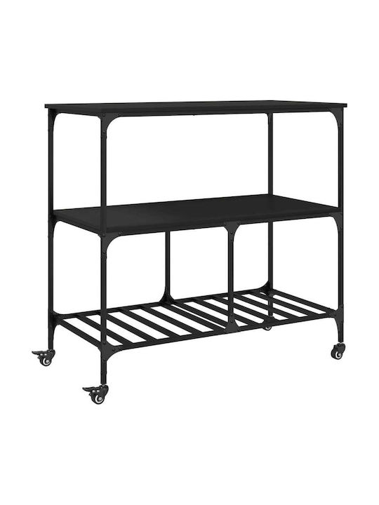 vidaXL vidaXL Holz Küchenwagen Mit 3 Ebenen Schwarz 100x50x95cm