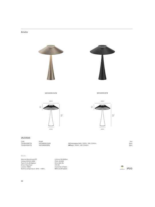 VK Lighting Metal Table Lamp LED with Black Shade and Base
