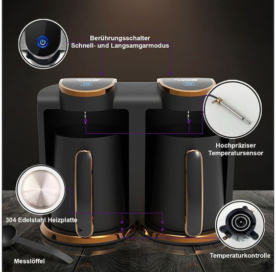 Inca Turbo Wonder Serie Touch-Control Duo Elektrische griechische Kaffeekanne 400W mit Gewicht 2lt Schwarz