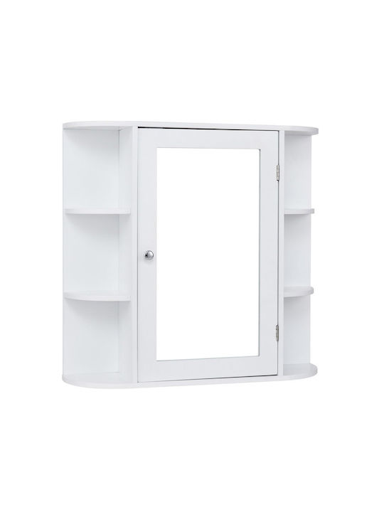 Costway Oglindă de Baie din MDF cu Raft & Dulap 65x17cm Alb