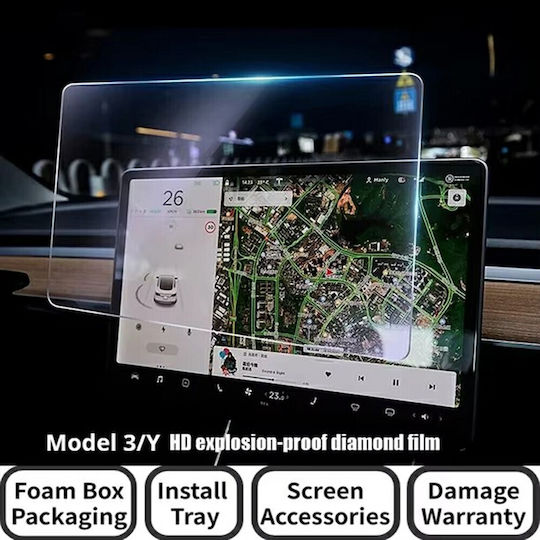 Tempered Glass Gps Navigation System Tesla Model 3 Y 2023-2025 15.4 Inch