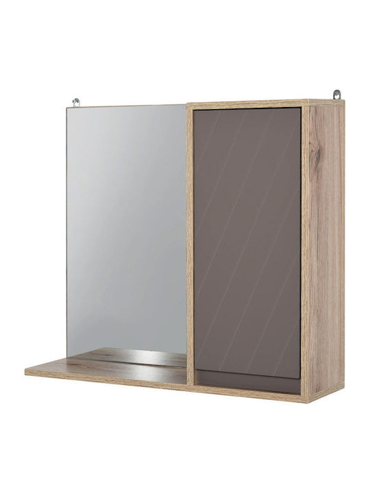 HomCom 834 244 Rechteckiger Badezimmerspiegel aus MDF mit Regal & Schrank 57x49.2cm Braun