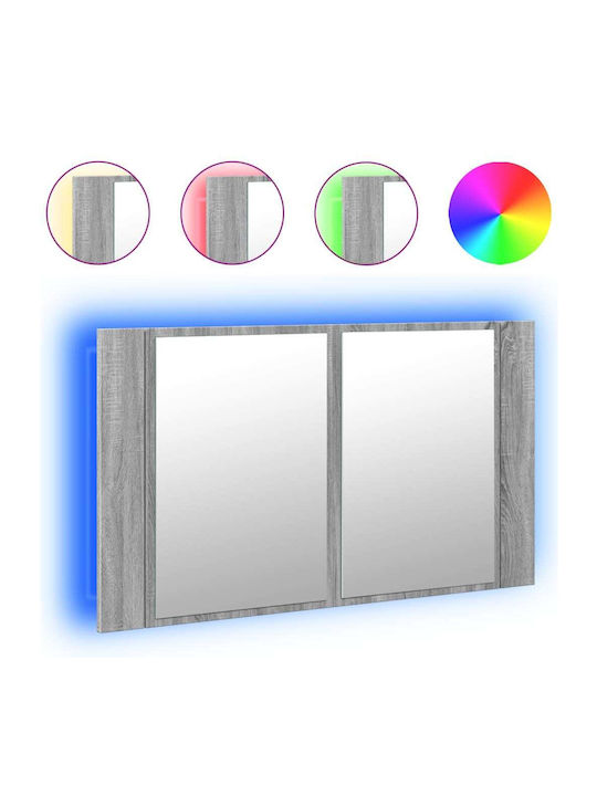 vidaXL Bathroom Mirror Led made of Plastic with Shelf & Cabinet 80x12cm Gray