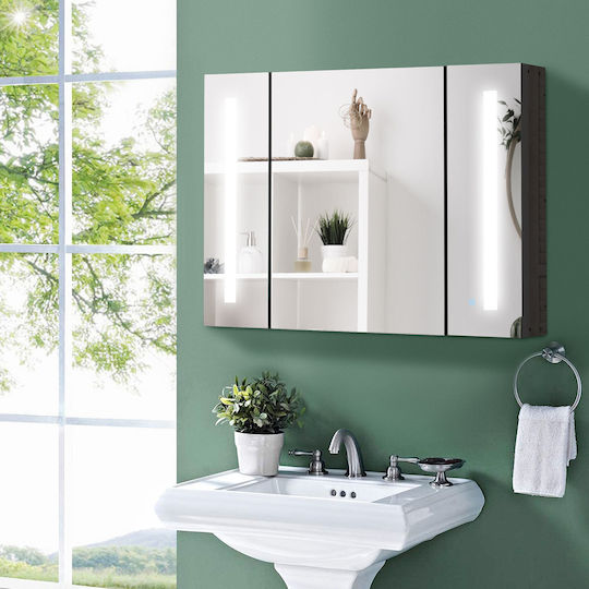 Kleankin 834-416BK Rectangular Bathroom Mirror Led made of MDF with Shelf & Cabinet 90x65cm Black