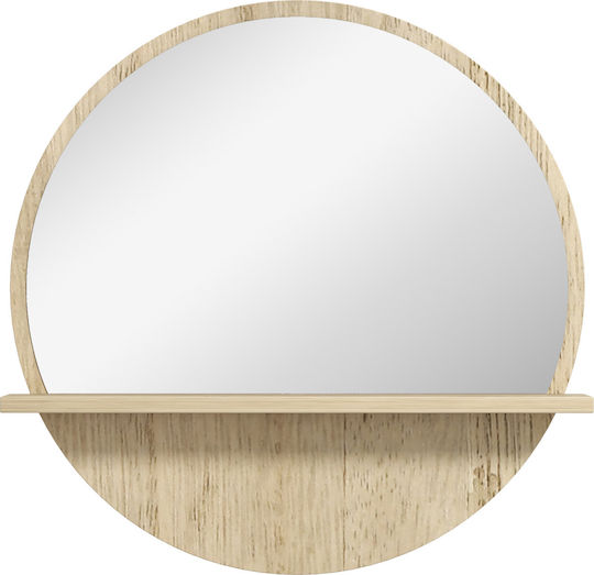 Kleankin Round Bathroom Mirror from Chipboard with Shelf 45x45cm Brown