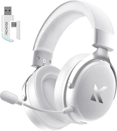 MCHOSE V9 Pro Ασύρματο Over Ear Gaming Headset με σύνδεση Bluetooth Icy White for PC