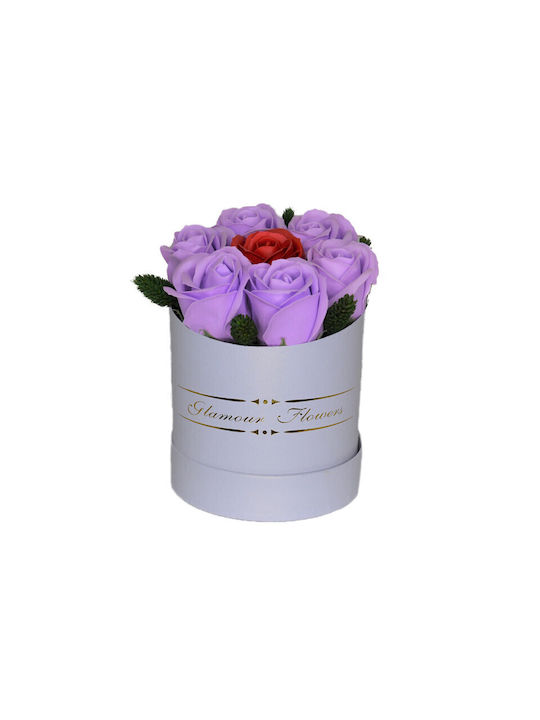 Aranjament Floral Glamour Floare Cutie Rotundă 7 Trandafiri Săpun