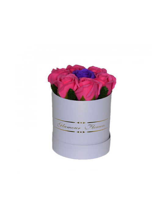 Aranjament Floral Glamour Floare Cutie Rotundă 7 Trandafiri Săpun
