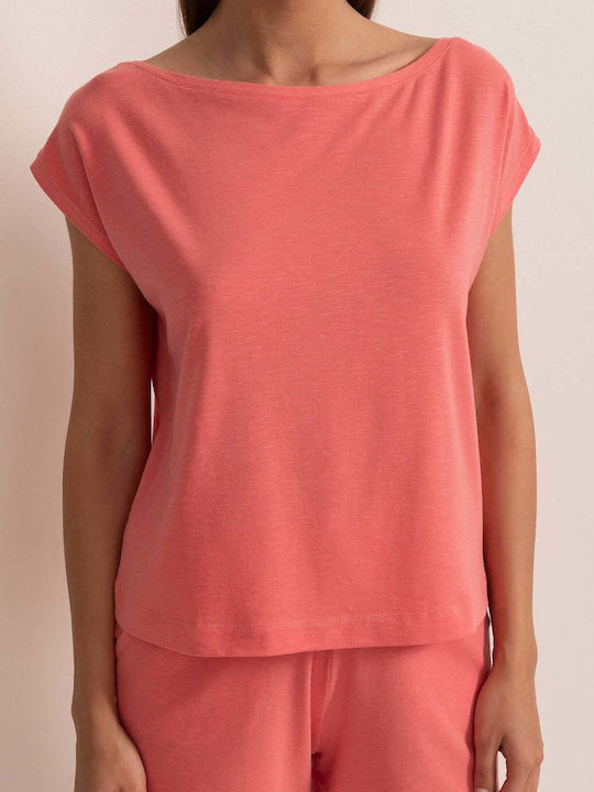 Bluza Damă Bumbac Mâneci Scurte Coral