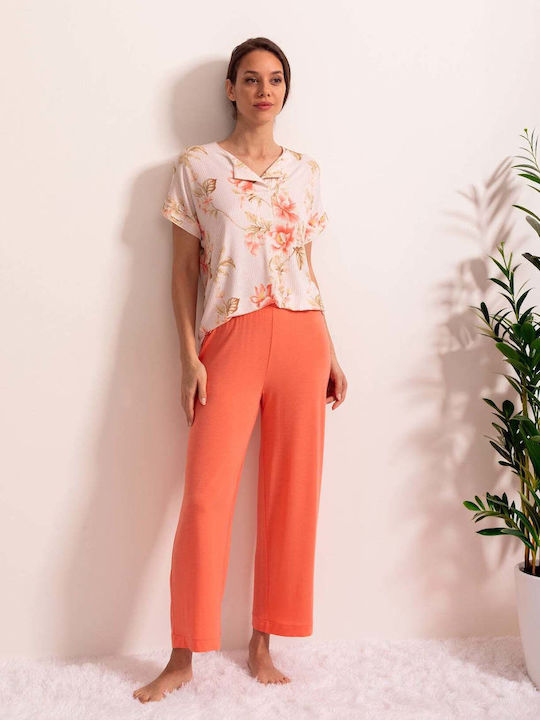 Sofiaman Sofiaman Sommer Damen Schlafanzug Set in Orange