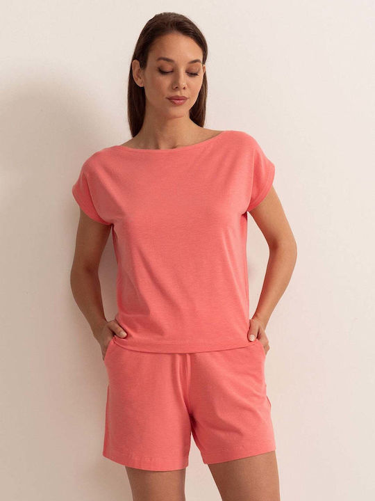 Bluza Damă Bumbac Mâneci Scurte Coral