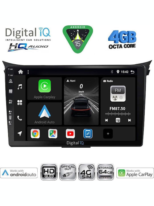 Digital IQ Auto-Audiosystem Für Hyundai i30 2007-2012 Mit A/C Bluetooth USB Eingebautes Wi-Fi GPS Apple CarPlay Android Auto Mit Touchscreen 9 Zoll