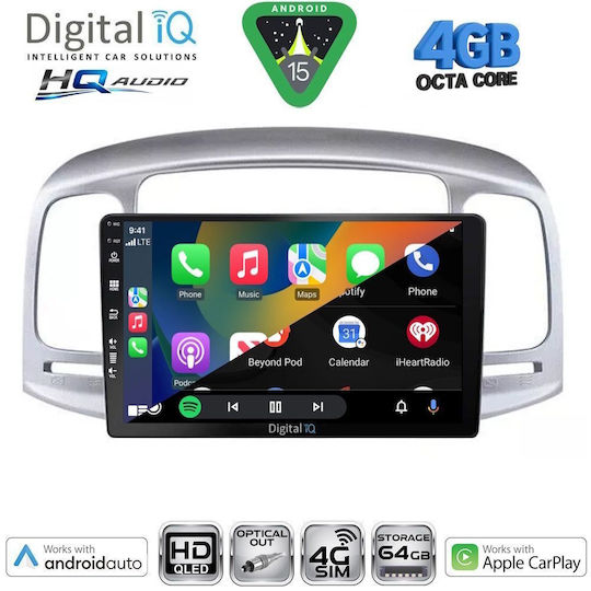 Digital IQ Ηχοσύστημα Αυτοκινήτου για Hyundai Accent 2005-2012 (Bluetooth/USB/WiFi/GPS/Apple-Carplay/Android-Auto) με Οθόνη Αφής 9"