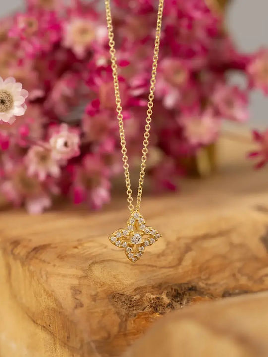 Halskette mit Blumenmuster aus 9K Gold mit Zirkon