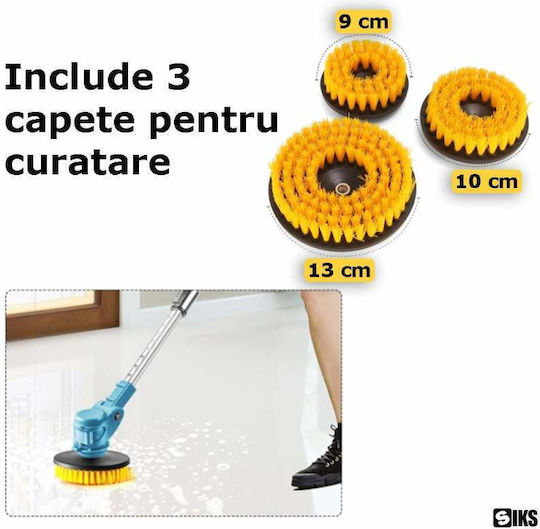 Siks Mașină Electrică Multifuncțională de Curățare Perie Circulară Rosturi Pavaj Baterie Reîncărcabilă 3 Capete Interșchimbabile 2 Baterii 48v Tijă Telescopică Unghi Reglabil Capăt Ideal Curte Grădină Albastru