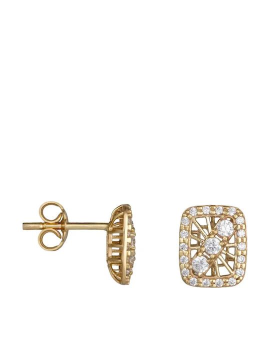 Stud Earrings Made of 9K Gold with Stones