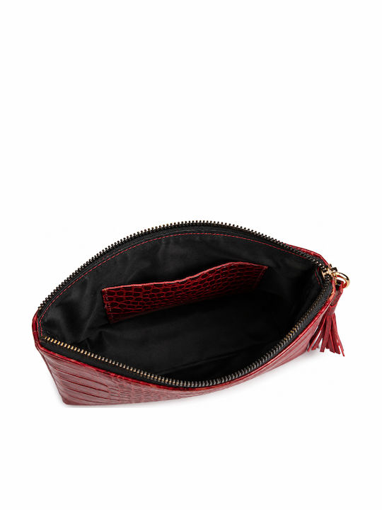 Alfa Mi Γυναικείος Δερμάτινος Φάκελος Clutch Μπορντό Κόκκινο Croco Print