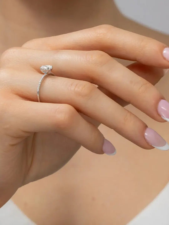 Single Stone Ring In 18K White Gold With Diamond