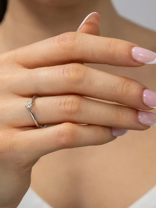 Single Stone Ring In 18K White Gold With Diamond