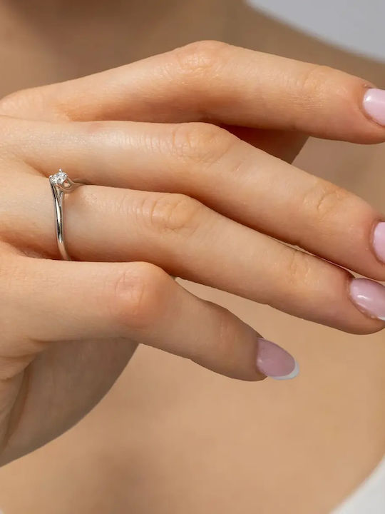 Single Stone Ring In 18K White Gold With Diamond