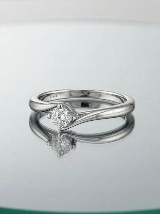 Single Stone Ring In 18K White Gold With Diamond